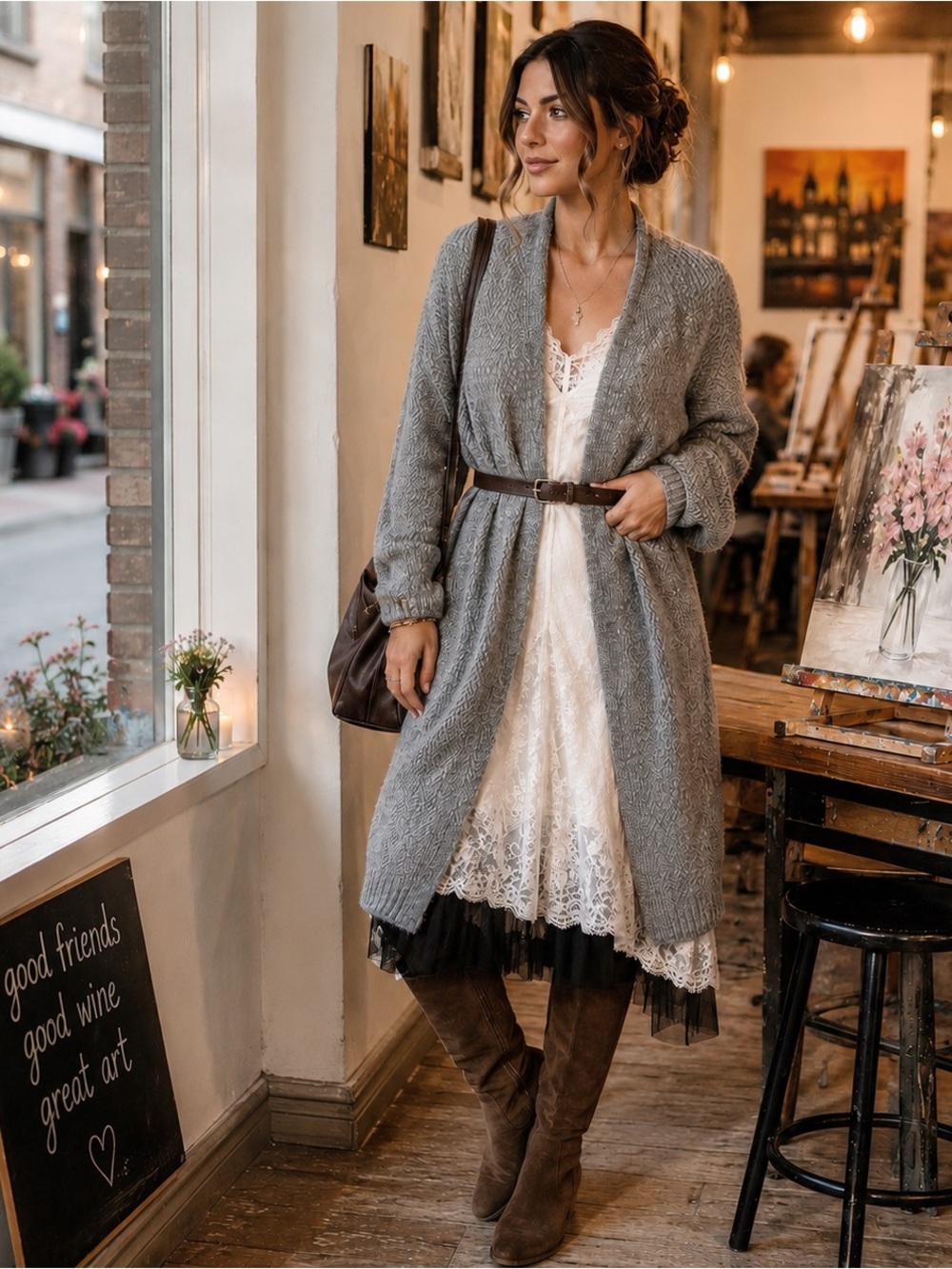 American Rag Longline Cardigan Duster Sweater Gray Cozy Luxe Layering Open Front